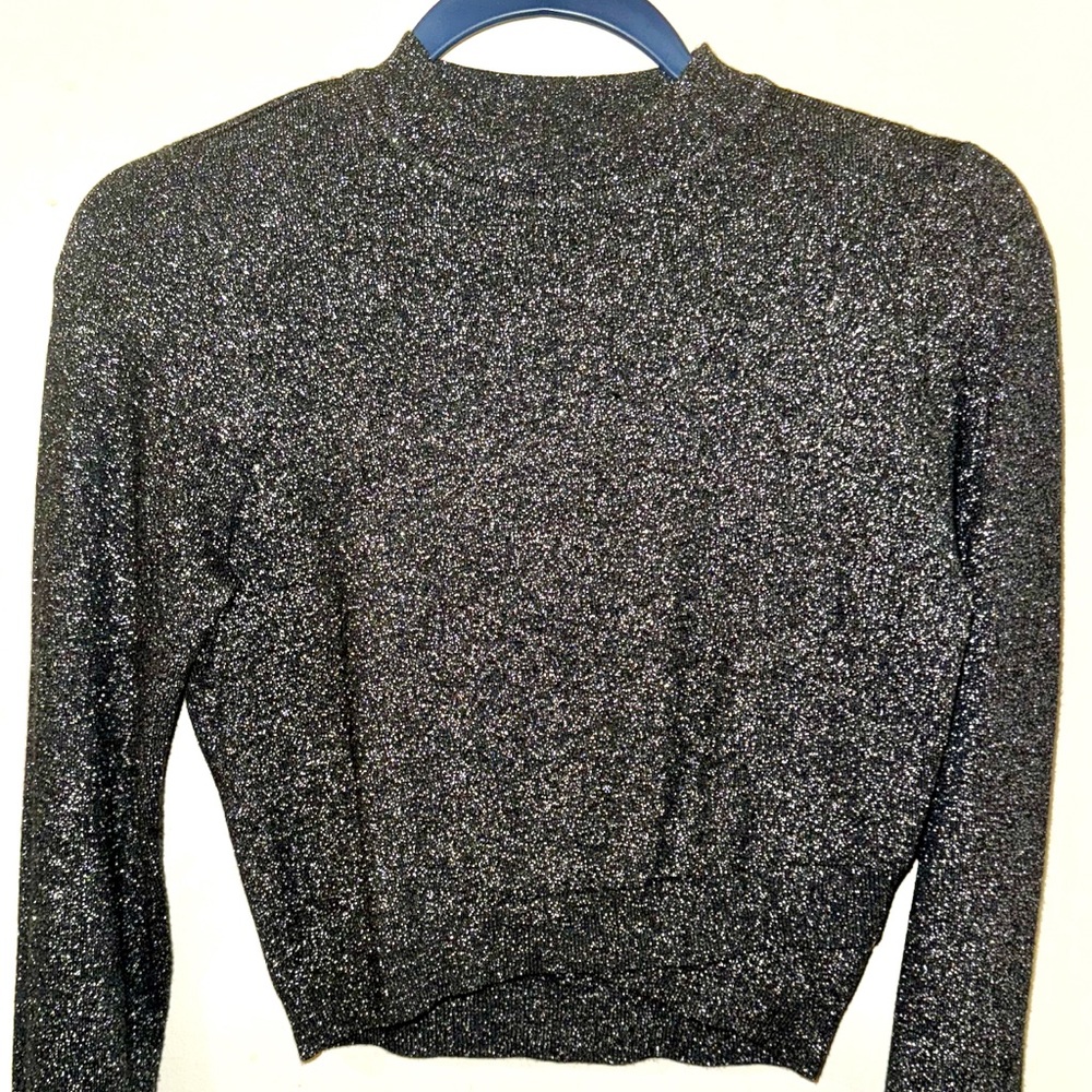 EXPRESS Charcoal Glitter Knit Crop Sweater | Crisscross Front Detail | Size M